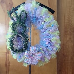 Pastel Easter Wreath with Bunny Accent